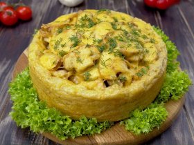 Картопляний пиріг з грибами та куркою
