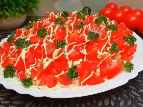 Салат з сиром, помідорами та перцем