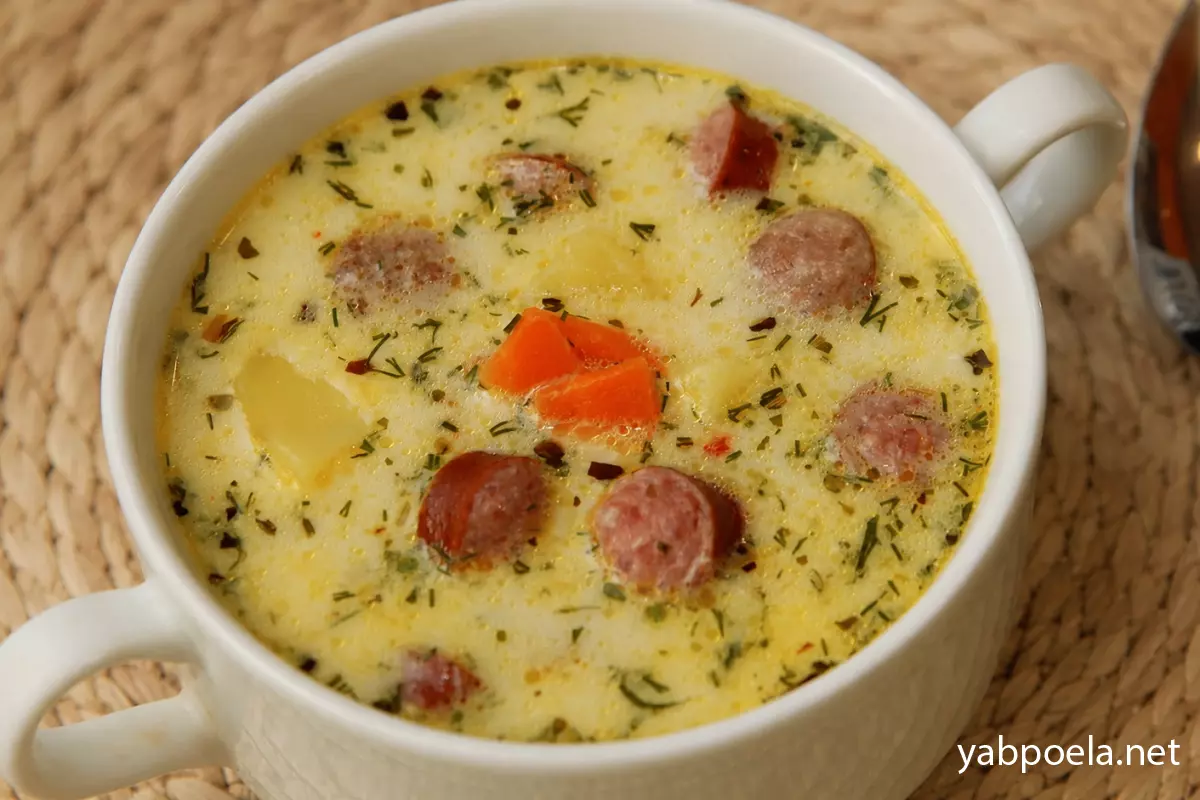 Вершковий суп із копченими ковбасками